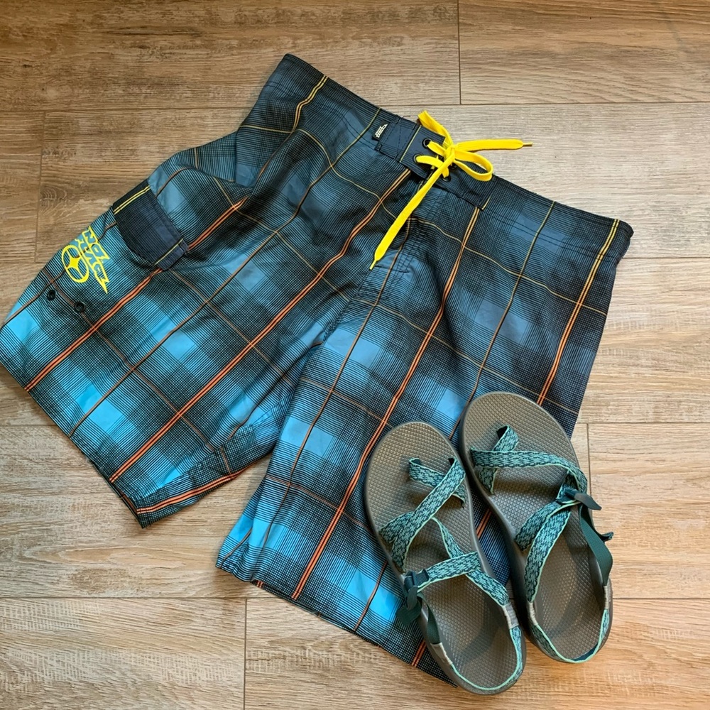 No Fear Plaid Board Shorts NWT